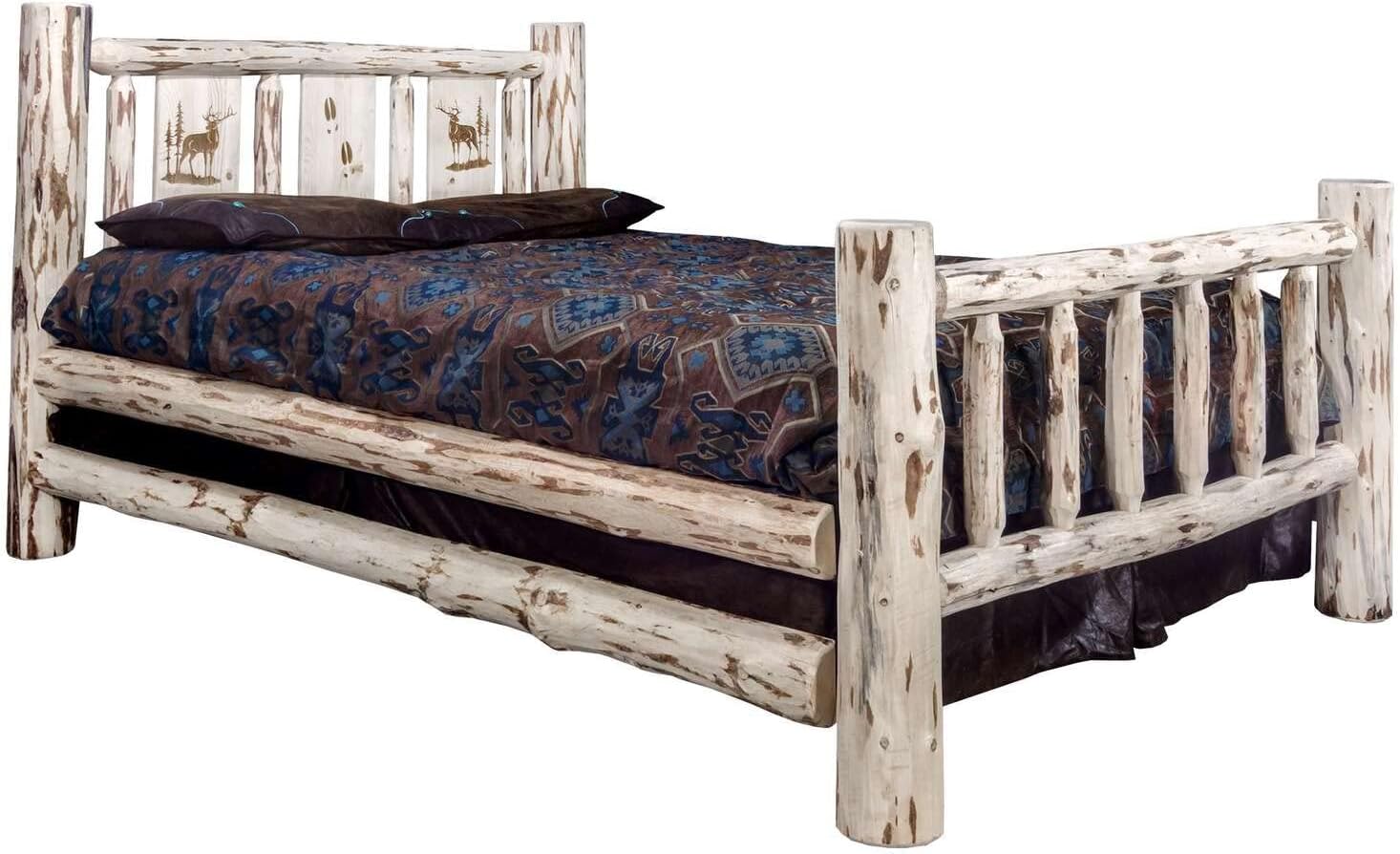 Montana Woodworks Elk Design Laser Engraved Log Bed in Natural (Twin: 87 in. L x 46 in. W x 47 in. H (184 lbs.))