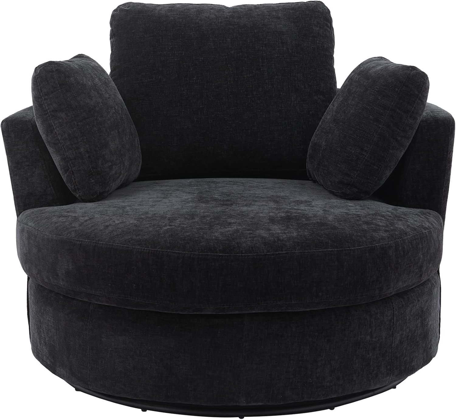 Swivel Barrel Chair for Living Room, Modern Round Swivel Chair Sofa Chair Chenille Club Chair Boucle Chair Armchair Decorative Furniture Nursery Chair, Bedroom, Classroom Corner Chair (Black)