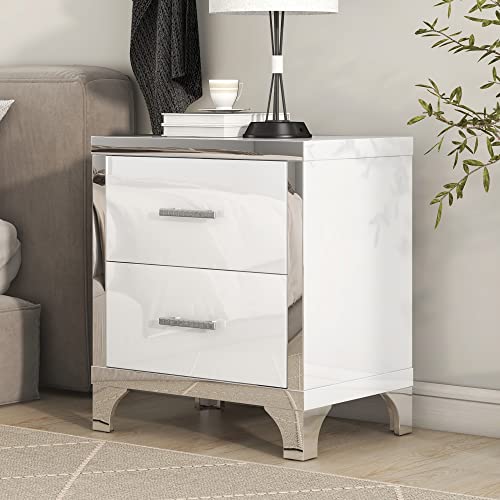 LUMISOL Mirror Silver End Table with Adjustable Height Legs, Mirrored Nightstand Bedside Table, Crystal Accent Table, for Small Space Living Room