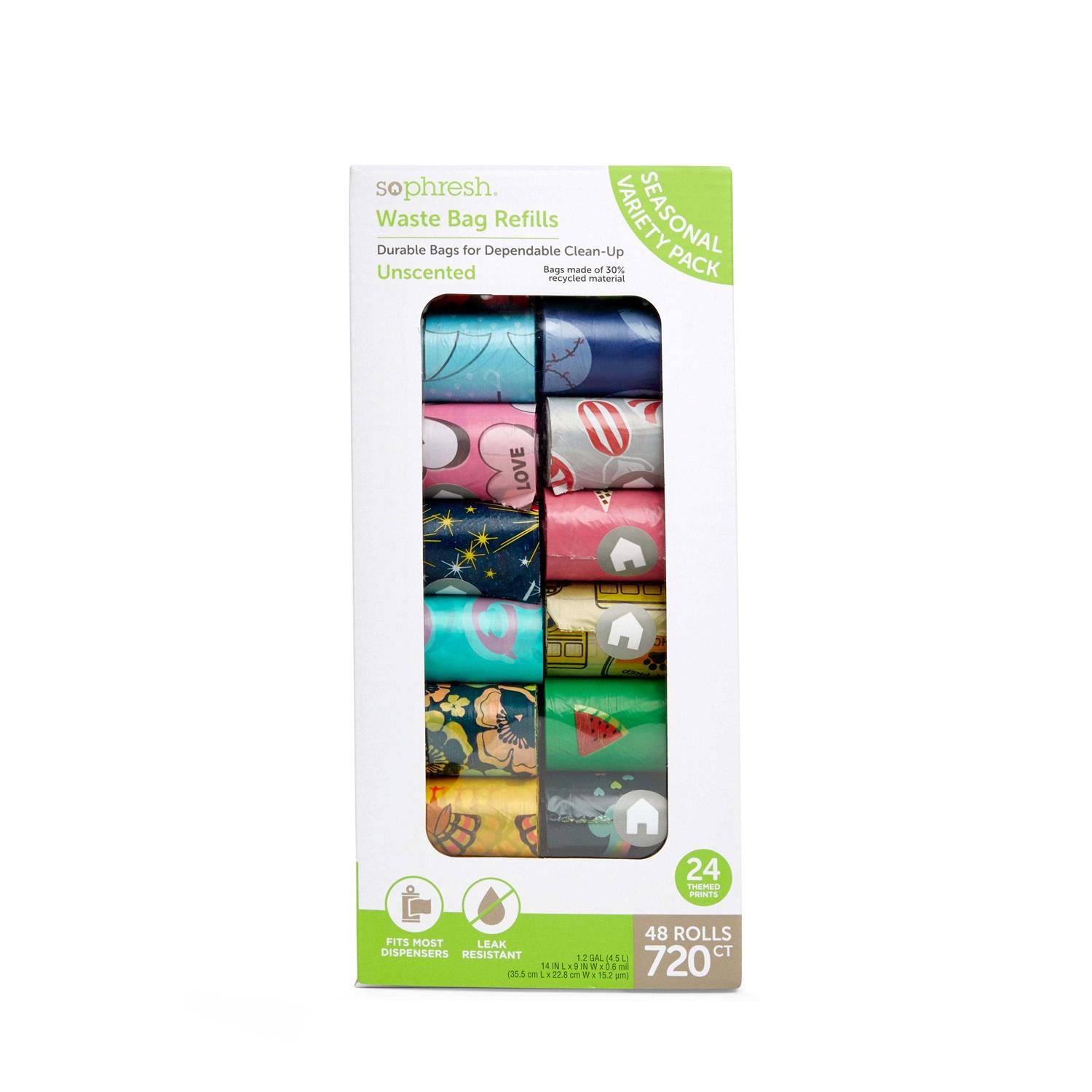 So Phresh Dog Waste Bag Refill Rolls Seasonal Bulk Variety Pack. Count of 720 - Pet Supplies online store