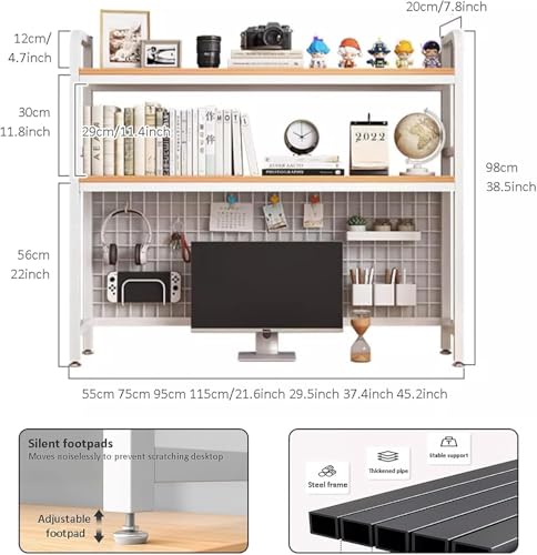 2-tier Wooden Desktop Bookshelf desktop Bookcase Book Organizer Rack For Computer Desk, Multipurpose Display Rack,countertop Storage Hutch Office Supplies Ac(Size:95x20x98cm(37x8x39inch),Color:White)