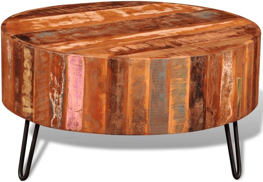 Coffee Table Solid Reclaimed Wood Round, for Home Office Living Room Furniture, 28