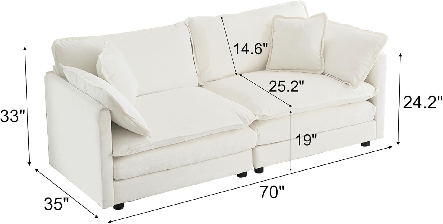 GNIXUU Oversized Modern Living Room Furniture Sets, Inclued 2 pieces loveseat sofa, Comfy Chenille Deep Seat Modular Couch Set for Living Room and Bedroom(2+2 seat, Beige White)