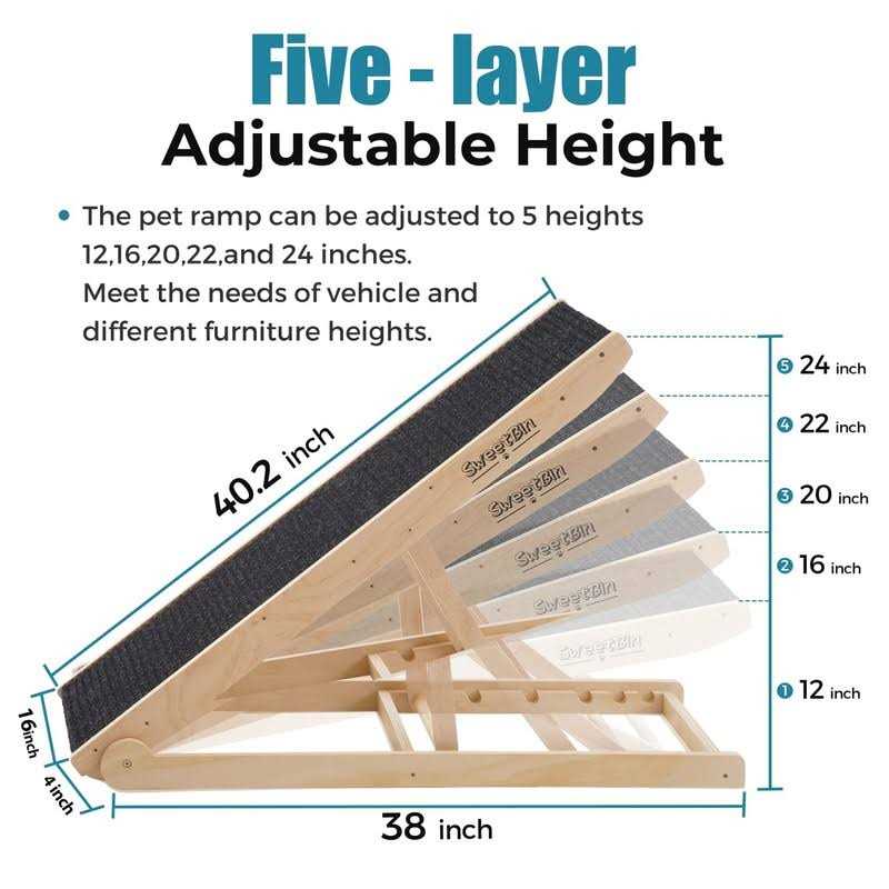 Sweetbin Wooden Adjustable Pet Ramp for All Dogs and Cats Non Slip Carpet Surface and Foot Pads - Pet Supplies online store