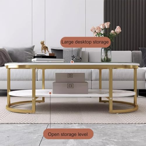 Coffee Table-Oval Table with Open Shelving for Storage and Display 2 Tier Sofa Table, Metal Frame, Sturdy and Easy Assembly, for Living Room, Home Office (Color : Dark Gray)