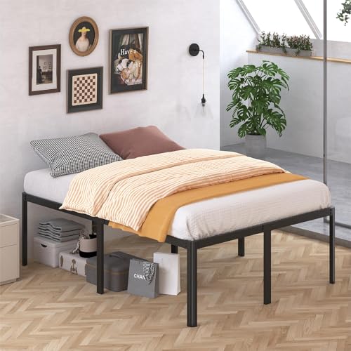 24 Inch High Twin Bed Frames with Rounded Corner, Heavy Duty Metal Twin Platform Bed Frame Under-Bed Storage Space, No Box Spring Needed, Noise Free, Easy Assembly, Black