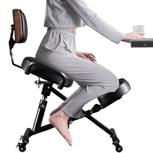 for People with Low Back Pain Ergonomic Kneeling Chair Height Adjustable, Kneeling Chair with Wheels and Backrest, Cross-Legged Chair for Home Workers