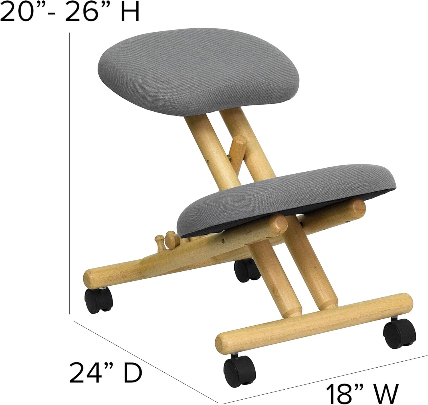 BizChair Mobile Wooden Ergonomic Kneeling Office Chair in Gray Fabric
