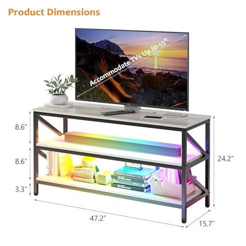 TV Stand for 55/60/65 Inches TV, Modern Entertainment Center with Auto Senso 24-Color RGB Lights/USB/Type-c/Wireless Charging Station, TV Console for Living Room, Bedroom (Brown)