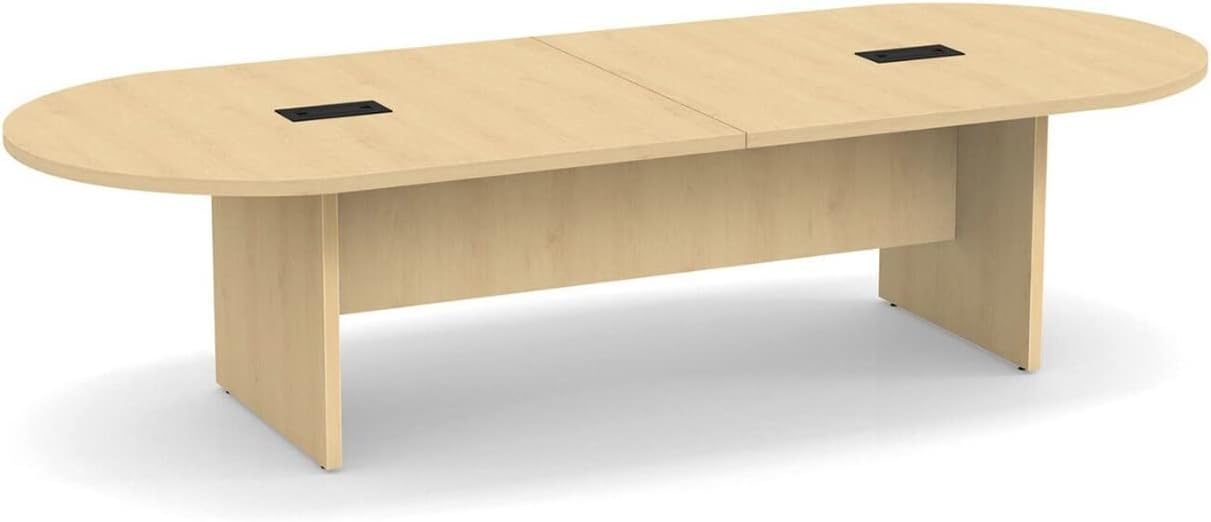 Natural Aspen Finishes 10 FT Modern Executive Racetrack Shaped Conference Room Table Panel Legs Laminate Grommets 2 Power Data Modules White Boardroom Meeting Oval Desk Hardwood Office