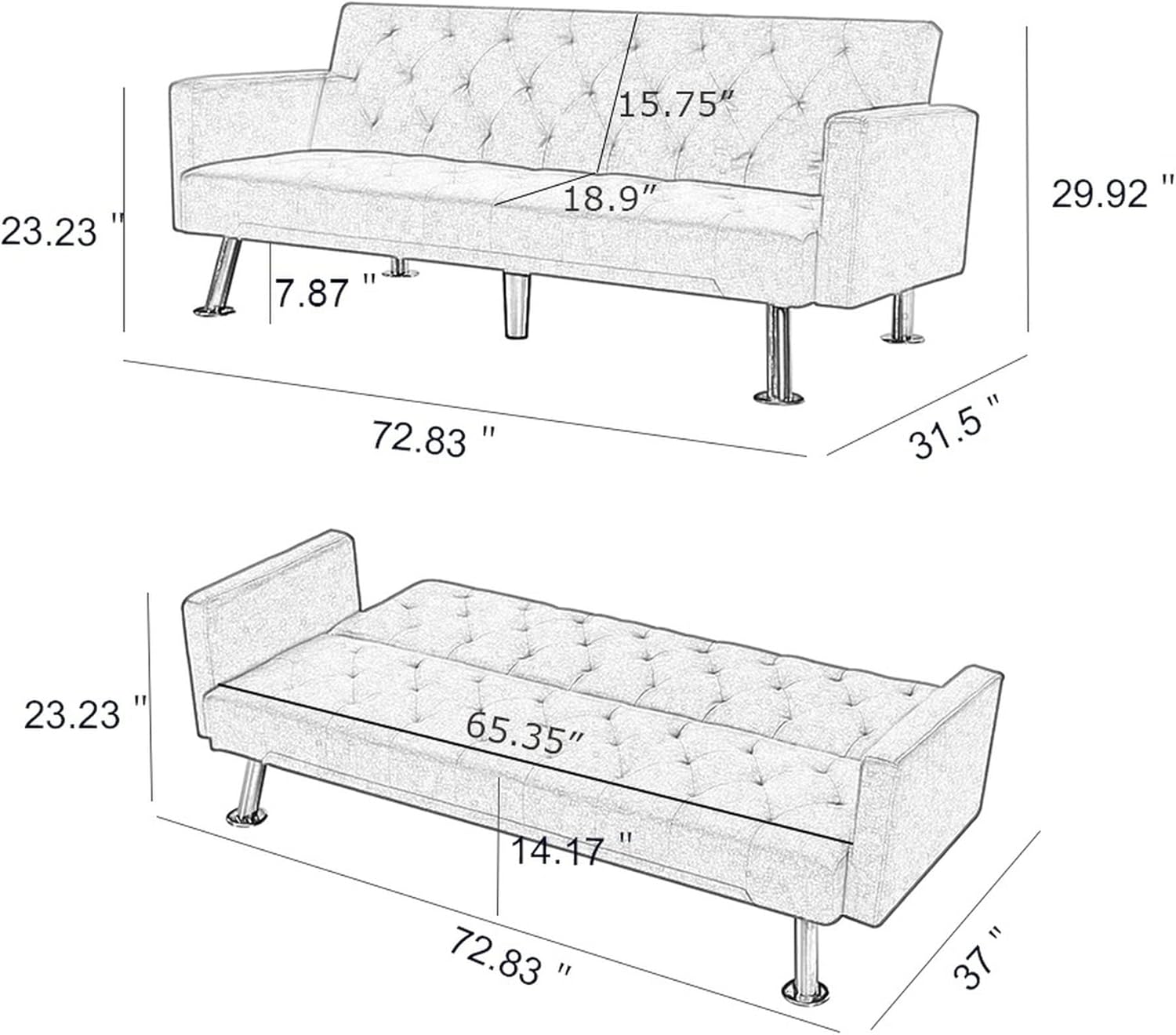 Convertible Folding Sofa Bed, Fabric Sleeper Sofa Couch for Living Room