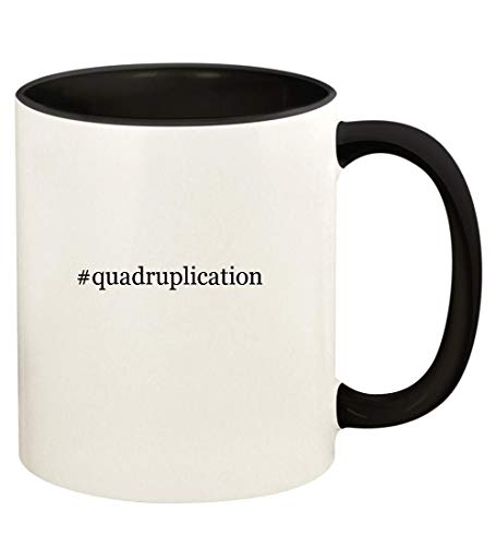 #quadruplication - 11oz Hashtag Ceramic Colored Handle and Inside Coffee Mug Cup, Black