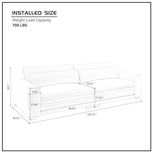 104.72''Mid Century Modern Couch, Modern Upholstered Couch, Loveseat Couch, Deep Seat Sofa, Cloud Sofa, Office Couch, Vintage Couch, Comfy Couches for Living Room (Green)