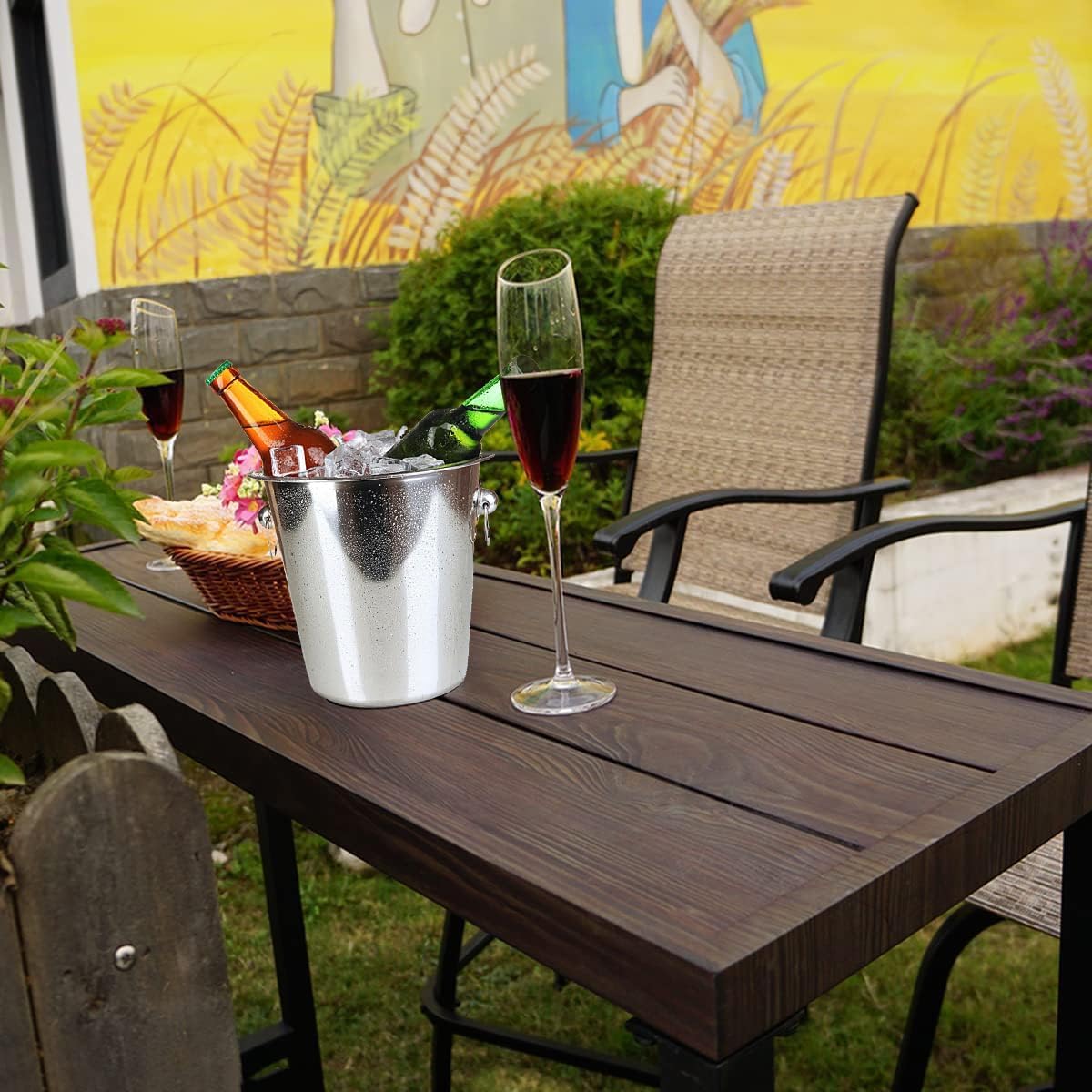 45 inch Wood-like Top Patio Bar Height Table Outdoor High Table Narrow