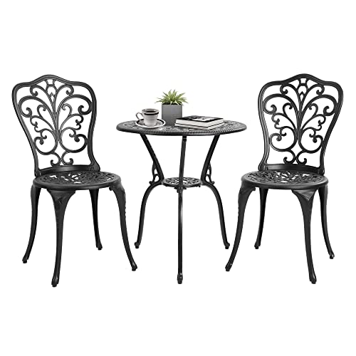 HOMEFUN Cast Aluminum Outdoor Bistro Set - bistro table and chairs set of 2 Weather-Resistant Outdoor Bistro Set for Garden, Porch, and Patio,White