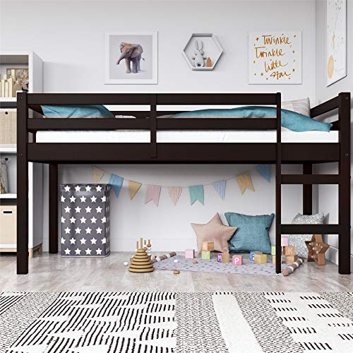 DHP Milton Solid Wood Low Loft Bed for Kids, Twin Size, Blue