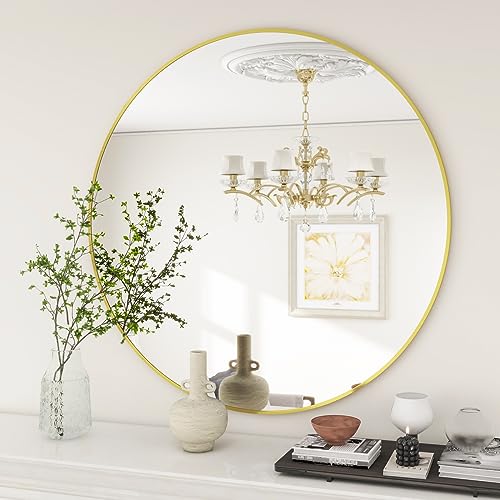 BEAUTYPEAK Circle Mirror White 24 Inch Wall Mounted Round Mirror with Brushed Metal Frame for Bathroom, Vanity, Living Room, Bedroom, Entryway Wall Decor (White, 24 Inches)