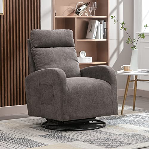 Swivel Rocking Chair，Nursery Swivel Glide Armchair Linden Fabric Upholstered Modern Rocking Chairs with High Backrest for Nursery, Bedroom, Living Room（Dark Gray