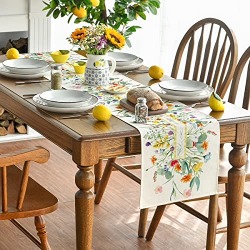 Artoid Mode Flower Floral Table Runner, Spring Summer Seasonal Kitchen Dining Table Decoration for Indoor Outdoor Home Party Decor 13 x 120 Inch