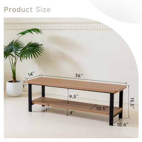 YOSHOOT Entryway Shoe Bench, Wood Shoe Rack Bench, Rustic Wooden Shoe Storage Bench for Living Dining Room Entry Way, 36 Inches Long