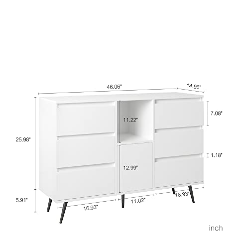 2 Doors 4 Drawers Modern Sideboard Storage Buffet Wooden Storage Cabinet Living Room Cupboard with LED Light (White)