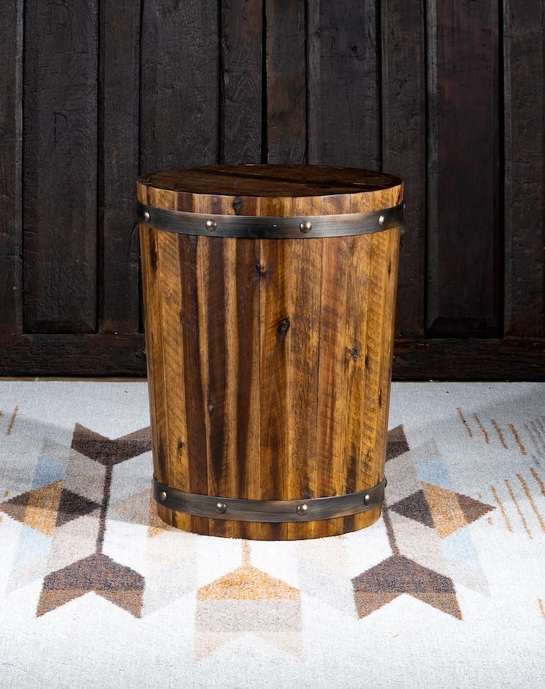 Side Table | Barrel End Table | Wood | Accent | Walnut Stain | 19 W X 24 H X 19 D (in)