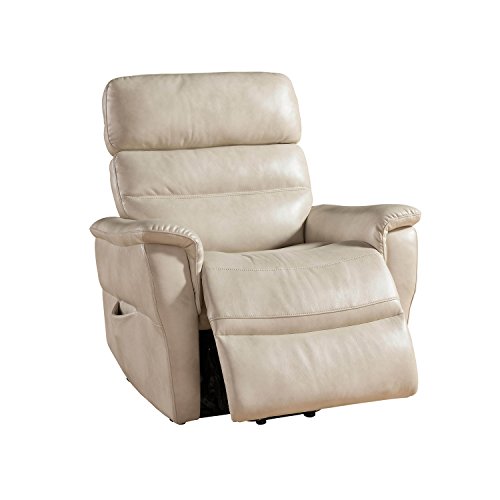 AC Pacific Contemporary Faux Leather Upholstered Rail Power Reclining Lift Living Room Gaming Chair, Cream