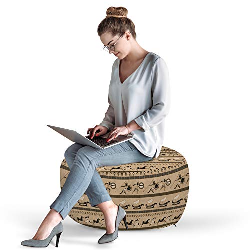 Ambesonne Moroccan Pouf Cover with Zipper, Vintage Tile Design with Oval Motifs Ottoman Mandala Ornamental, Soft Decorative Fabric Unstuffed Case, 30