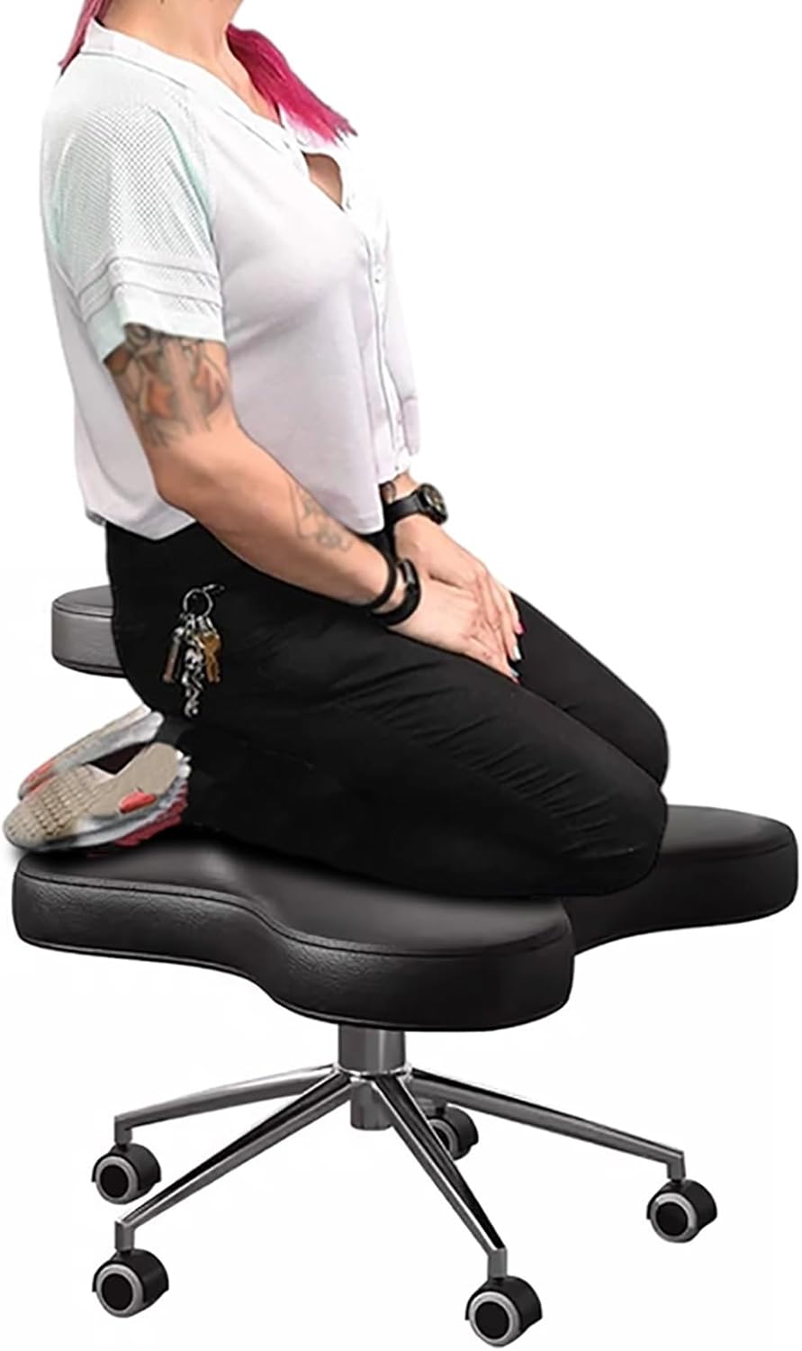 Mobile Yoga Kneeling Chair for Sitting, Armless Orthopedic Corrective Stools for Fidgety Sitters, Adjustable Computer Kneeling Stool Chairs