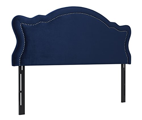 Jennifer Taylor Home Legacy Collection King Size Adjustable Velvet Upholstered Camel Back Headboard with Hand-Applied Nail Head Trim, King, Grey