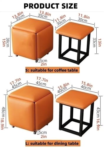 5 in 1 Seating Cube Footstool with Wheels, Stackable Sofa Chair Stool, Dressing Chair for Living Room Bedroom(Color:Yellow Leather,Size:Large)