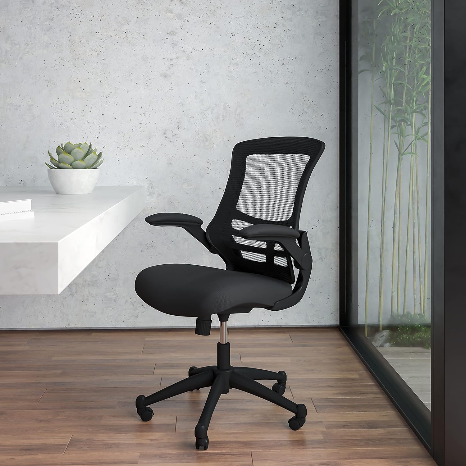 Flash Furniture Set of 8 Mid-Back Swivel Ergonomic Task Office Chairs with Flip-Up Arms, Black Mesh