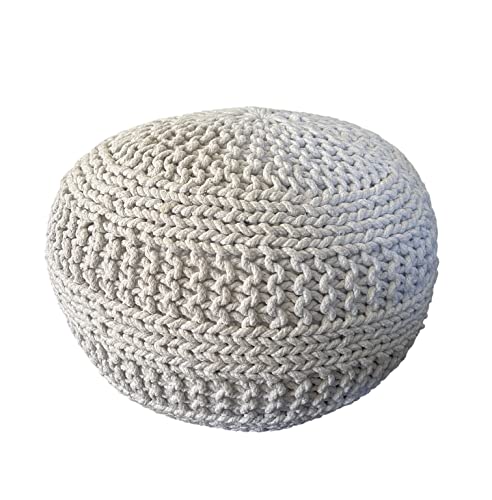 Home - 100% Handmade & Handcrafted Premium Cotton Round Knitted Cable Style Pouf Foot Stool Ottoman Bean Bag Chair - Small Furniture - Sage, 17x17x14 (S119)