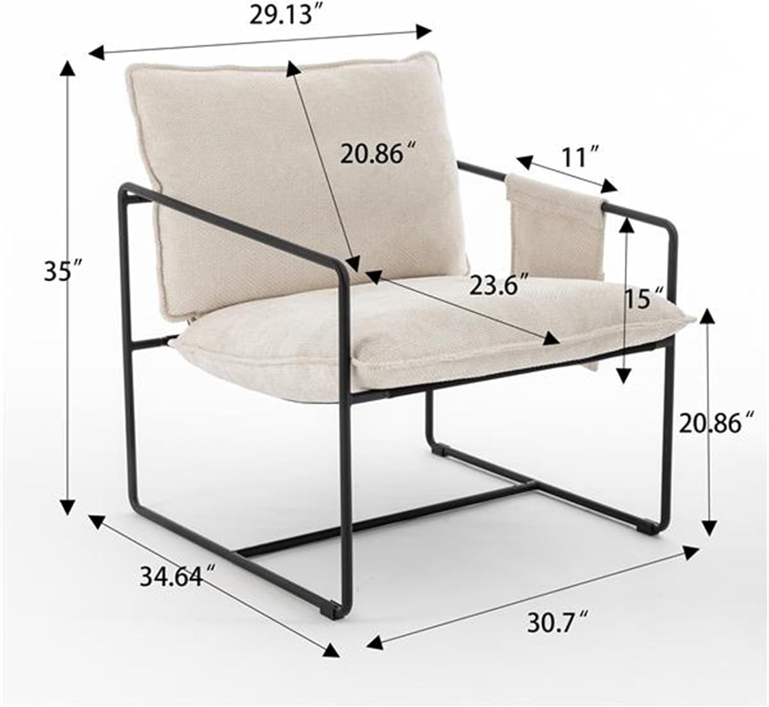2 Sets in 1 Box, Modern Upholstered Suspension Armchair with Armrest Pockets, Metal Frame, Crushed Foam Cushions and Skin-Friendly Woven Fabric, Suitable for Living Room and Bedroom. Beige