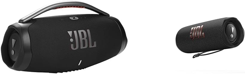JBL Boombox 3 Black Portable Bluetooth Speaker with Massive Sound, Deepest Bass, IPX7 Waterproof, 24H Playtime Flip 6 Portable Bluetooth Speaker, IPX7 Waterproof, 12 Hours Playtime