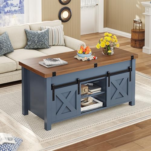 SEDETA Lift Top Coffee Table, 4 in 1 Multi-Function Convertible Coffee Tables with Storage and Hidden Compartment, Farmhouse Coffee Table Converts to Dining Table for Living Room, Grey