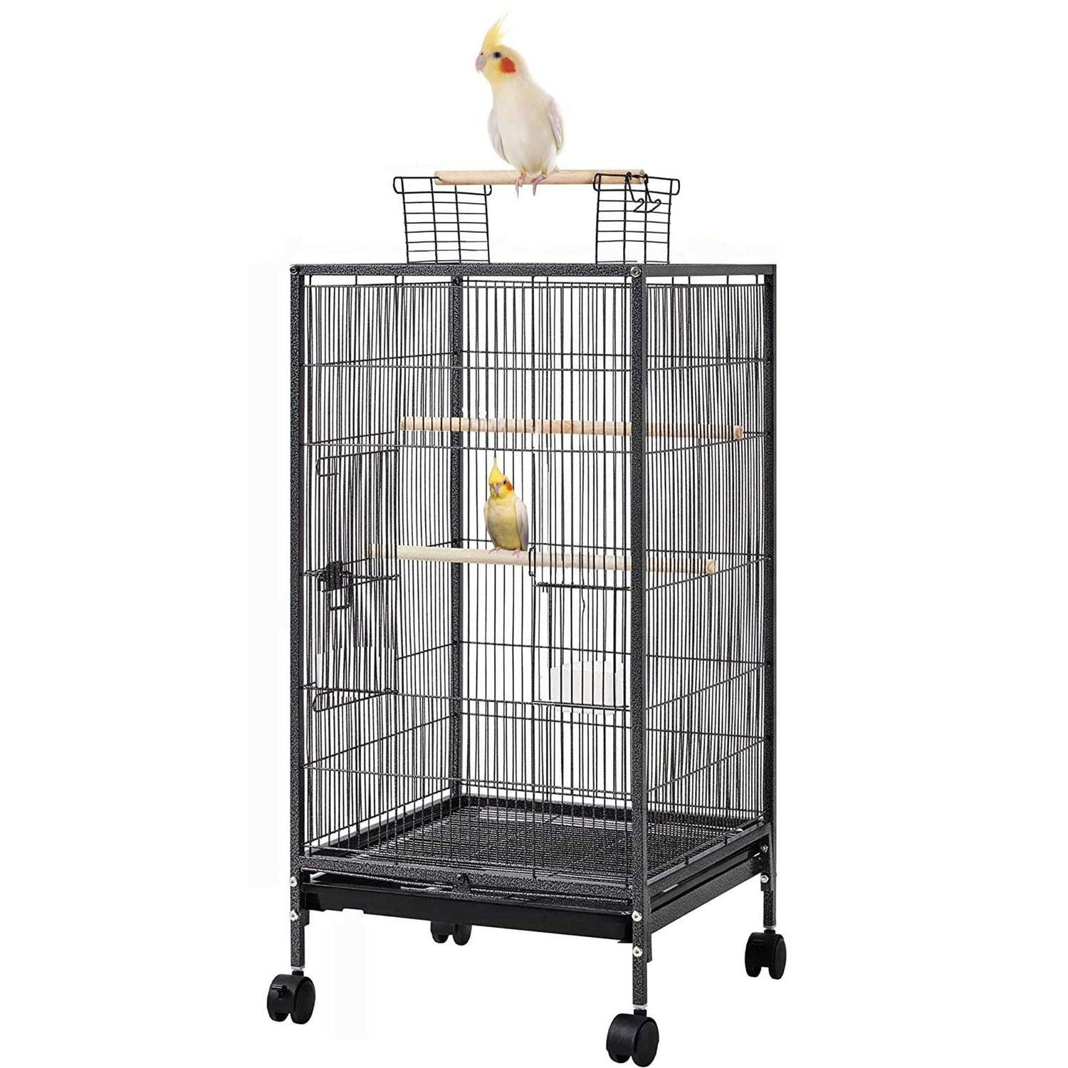 36-Inch Elegant Sturdy Wrought Iron Open Play Top Bird Flight Cage with Rolling Stand for Small-Sized Parrot Parakeets Cockatiels Budgies Parrotlets - Pet Supplies online store