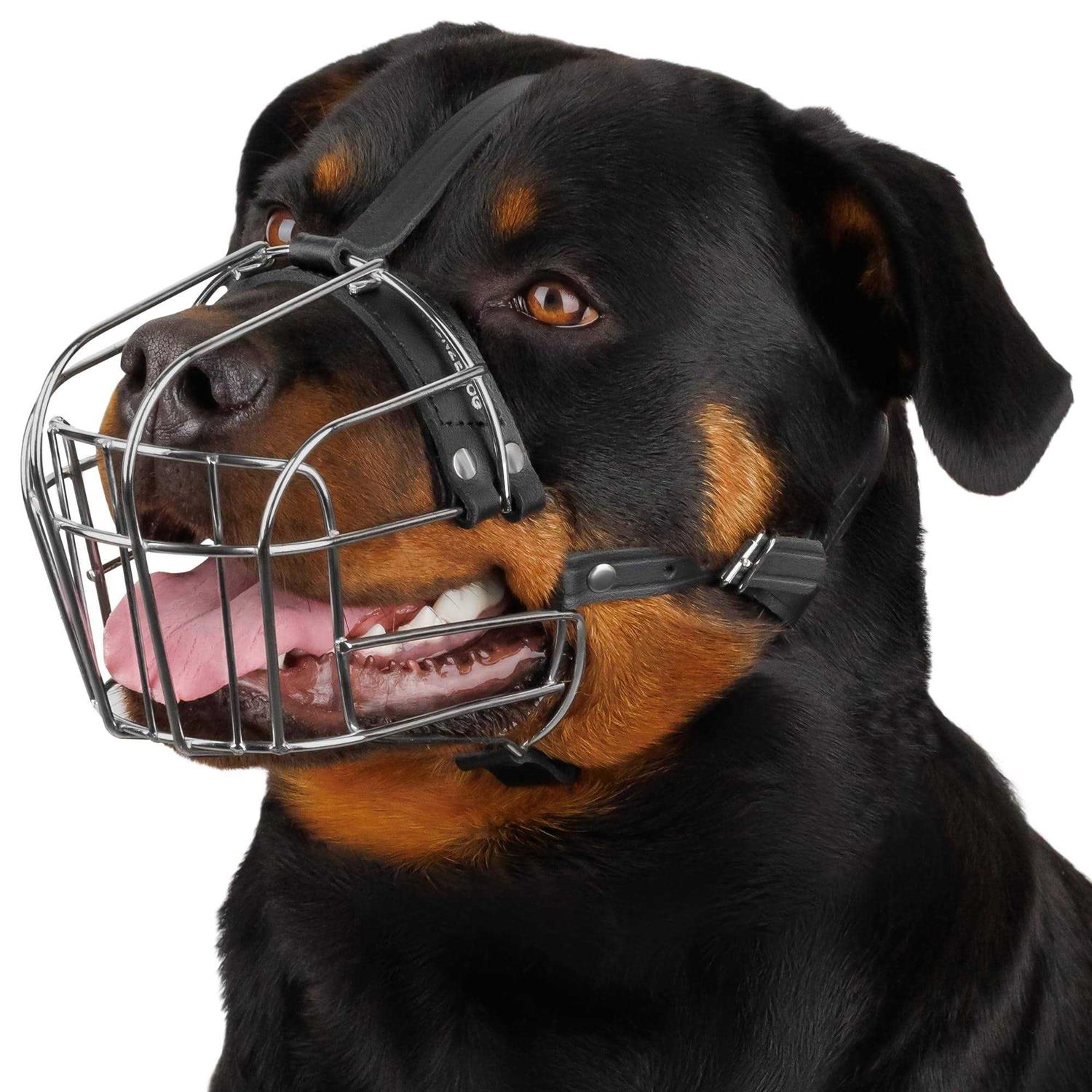 BRONZEDOG Dog Muzzle Wire Basket Rottweiler Adjustable Leather Straps - Pet Supplies online store