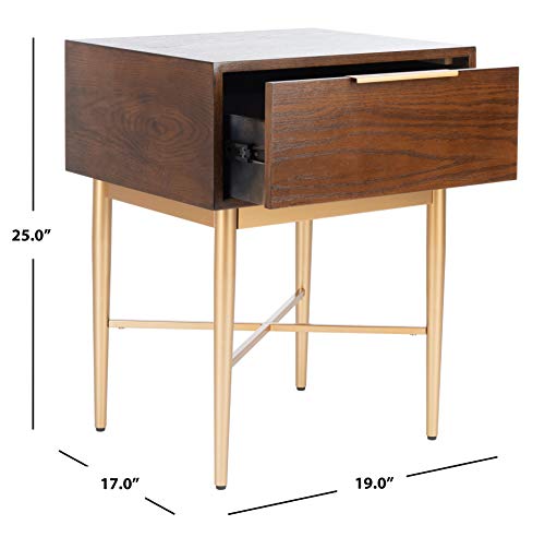 Safavieh Home Pierre Modern Walnut and Gold 1-drawer Nightstand