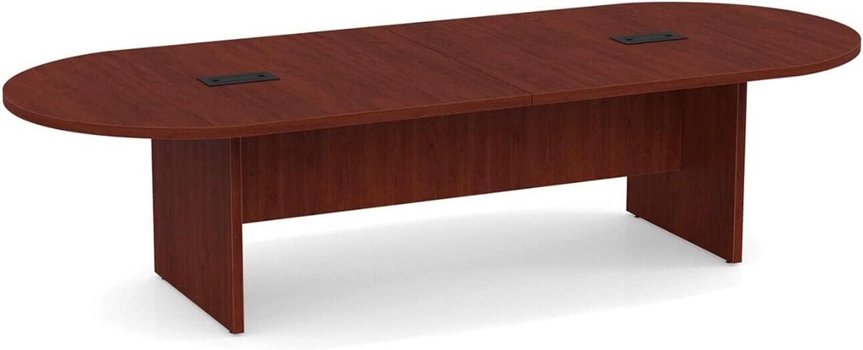 Cherry Finishes 10 FT Modern Executive Racetrack Shaped Conference Room Table Panel Legs Laminate Grommets Boardroom 2 Power Data Modules Black Meeting Desk Oval Office Hardwood