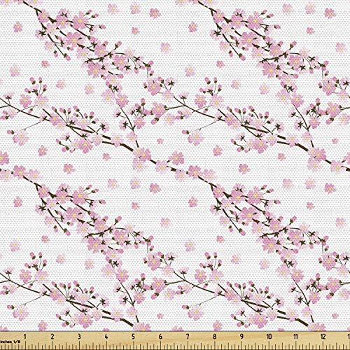 Ambesonne Floral Fabric by The Yard, Art Nouveau Style Poppy Flowers Retro Spring Summer Garden Petal, Decorative Fabric Furnishing Upholstery for Chair and Bench Project Accents, 1 Yard, Orange Ivory