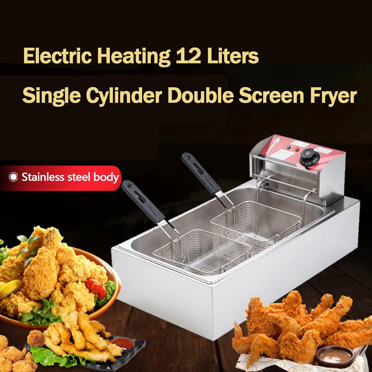3000W Electric Deep Fat Fryer, 12L Double Fryer with Lids and 2 Oil Basketes, 60-250°C Adjustable Temperature, Easy Clean Removable Basket, Lid & Non-Slip Feet, for Home Commercial