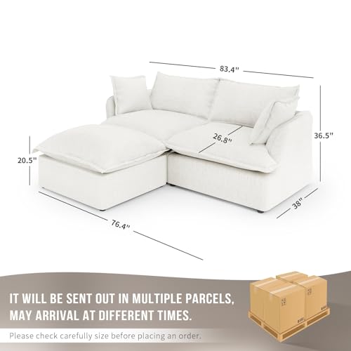 Cloud Modular Sectional Sofa,White 5 Seaters L Shape Down Fill Sectional Convertible Deep Seat Modular Couch with Ottoman,Detachable Couch Cushion Covers Sofa for Living Room
