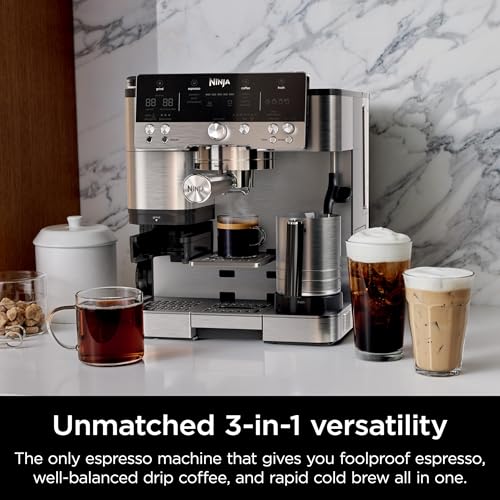 Ninja | Espresso Machine and Drip Coffee Maker| Luxe Café Premier Series | Integrated Coffee Grinder, Milk Frother, Assisted Tamper & Built-In Espresso Accessory Storage | Stainless Steel | ES601