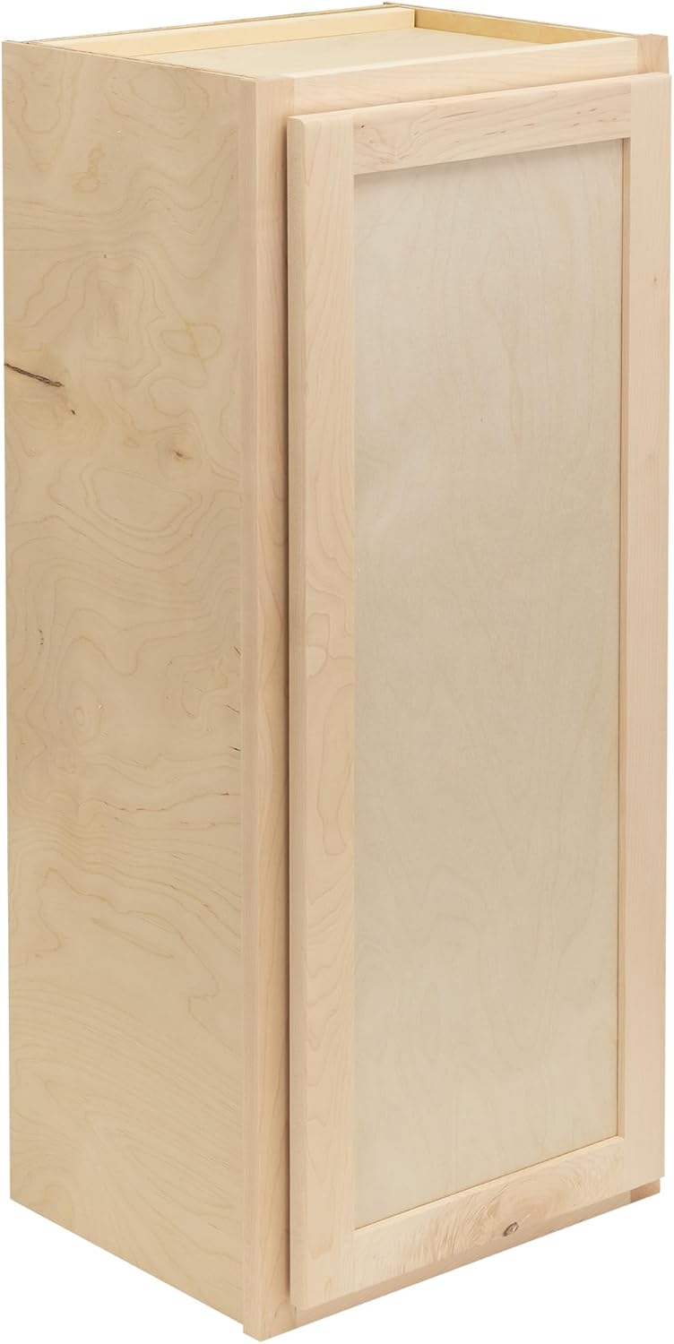 RTA (Ready-to-Assemble) | 36'' Tall Wall Kitchen Cabinets - Shaker Style 100% Hardwood Made in America Soft Close Hardware Storage Cabinet (Raw Maple, 12'' D x 21'' W H), MUW213612RTA