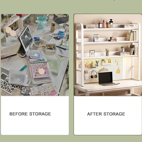 Desktop Bookshelf Thickened Steel with Peg Board, Space Saving Desktop Organizer, H-shaped Structure, Deepen 25cm, Countertop Storage Organizer Rack for Office Home Study