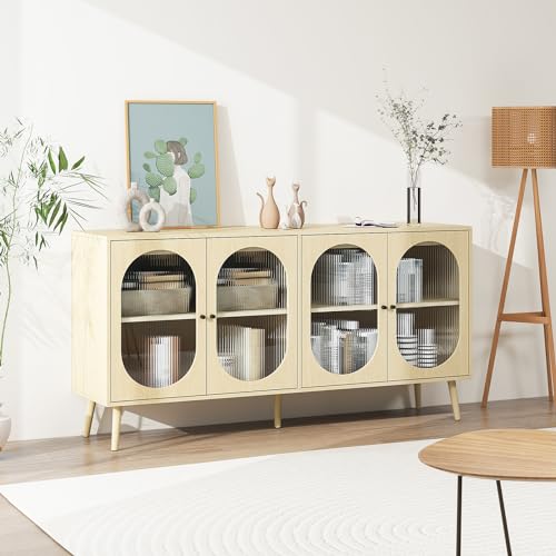 Sideboard, Modern Sideboard, Decorative Storage Cabinet with Hazy PC Panel Doors, Freestanding Cabinet, Cupboard, Console, for Kitchen, Living Room and Hallway (Black)