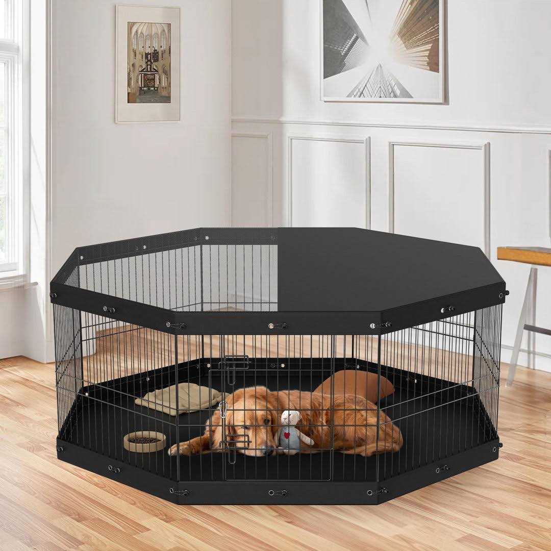 VEVOR Dog Playpen, 8 Panels Foldable Metal Dog Exercise Pen with Top Cover and Bottom Pad - Pet Supplies online store