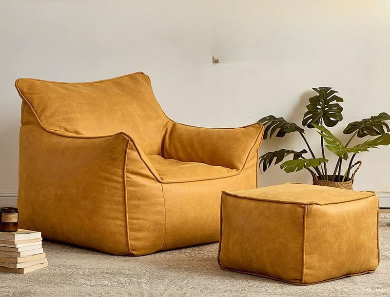 Experience Ultimate Comfort with The Leather Lazy Sofa - Luxury Lounge Chair for Relaxation At Home! (Oil wax leather retro brown [single seat sofa + bench])