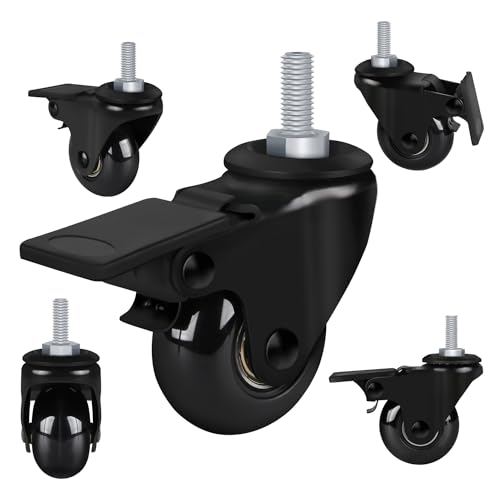 Replacement Office Chair Wheels 2 inch PU Caster Wheels with Brakes, Set of 5, Heavy Duty Casters with Threaded Stem 5/16